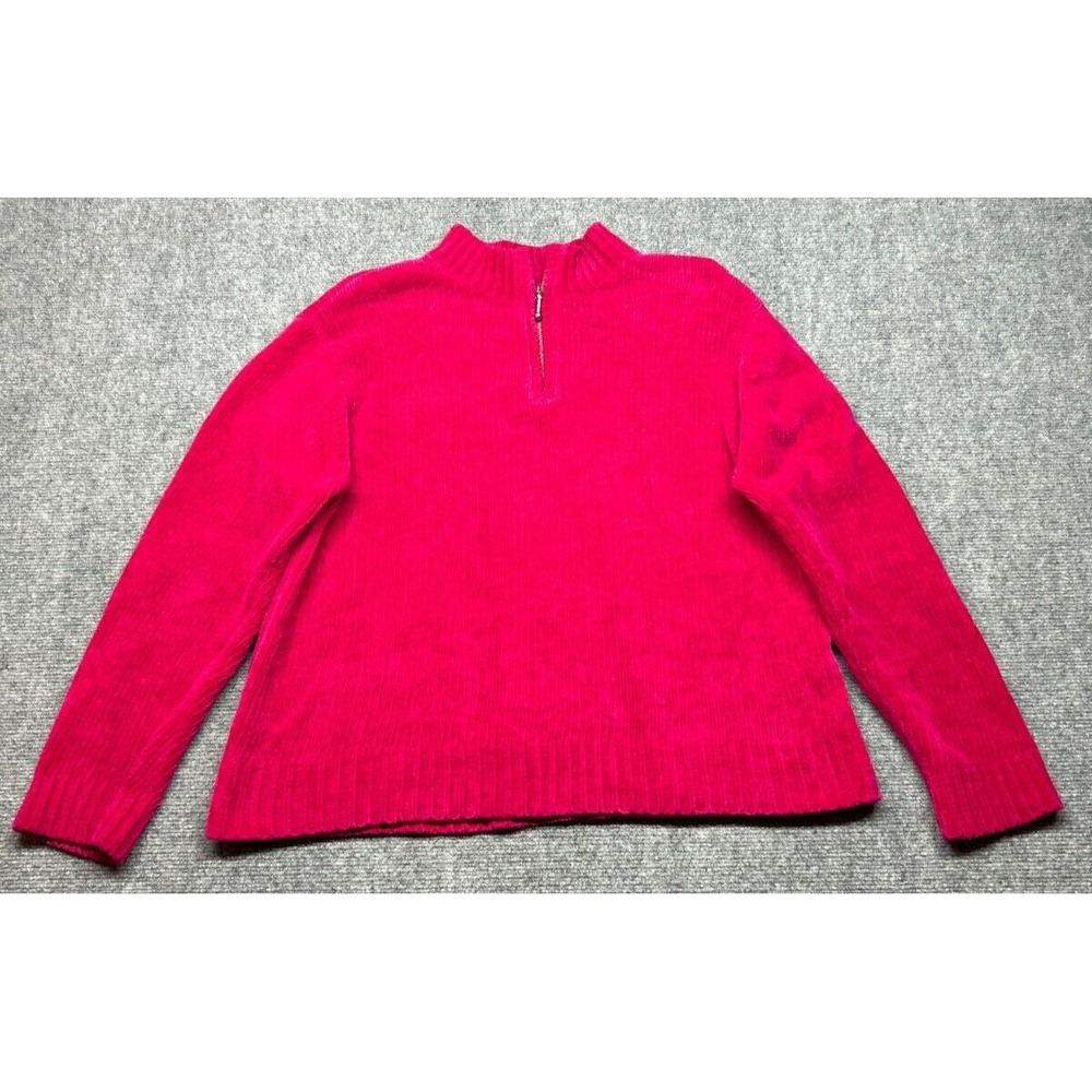 Rafaella Sweater Womens L Hot Pink 1/4 Zip Mock Neck Solid Long Sleeve Knit